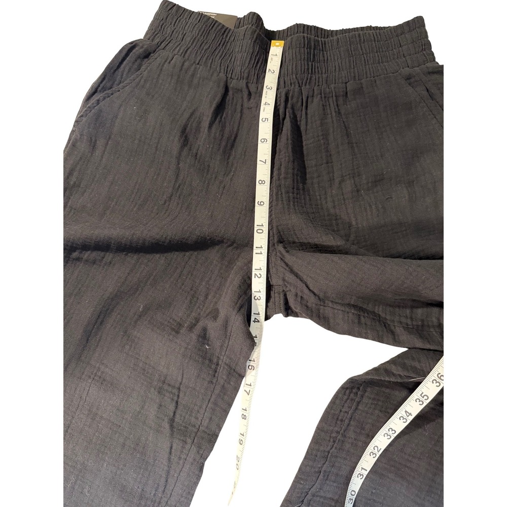 DKNY Black Gauze Wide Leg Cropped Pants Women's Size XL Elastic Waist - Picture 5 of 10